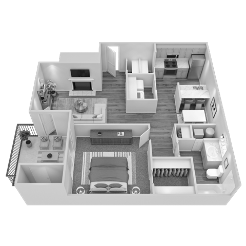 Floor plan for 1 bed, 1 bath, 852 sqft